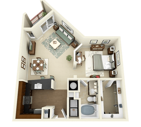 a floor plan of a 1 bedroom apartment